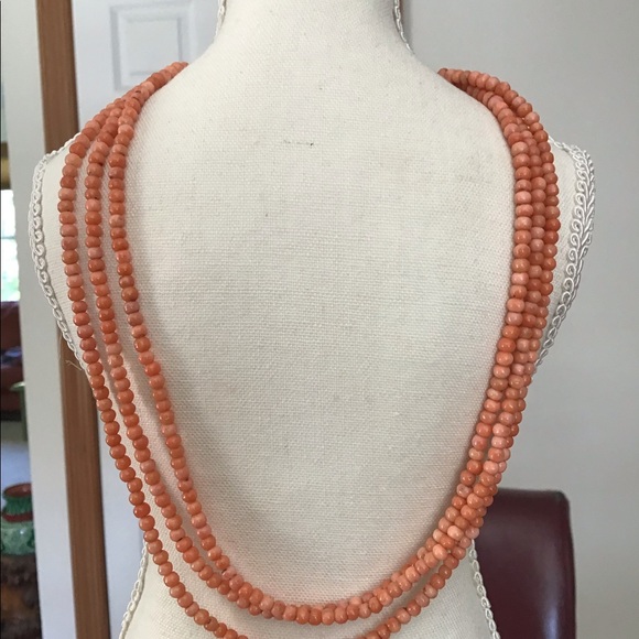 Antique Victorian Salmon Coral 56” Beads Necklace